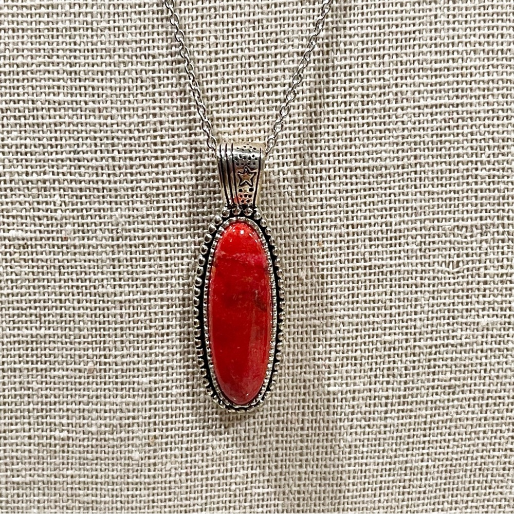 JTV Red Gemstone Pendant Necklace Sterling Silver Women’s